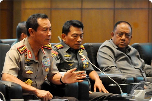 Kapolri Jenderal Sutarman, Panglima TNI Jenderal Moeldoko dan Kepala BIN Marciano Norman